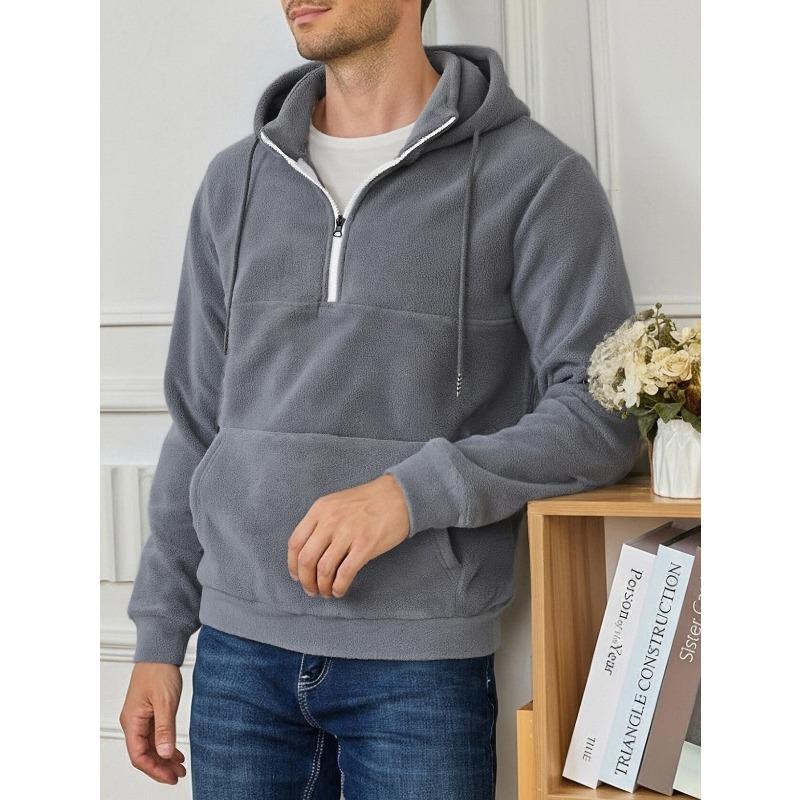 Men's Thickened Half Zip Hoodie, Stand Collar Long Sleeve Casual Sweatshirt for Autumn Winter