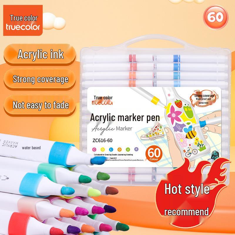 Non-Bleeding True Color Watercolor Marker Pens for Kindergarten Art - Safe & Stackable Acrylic Brushes