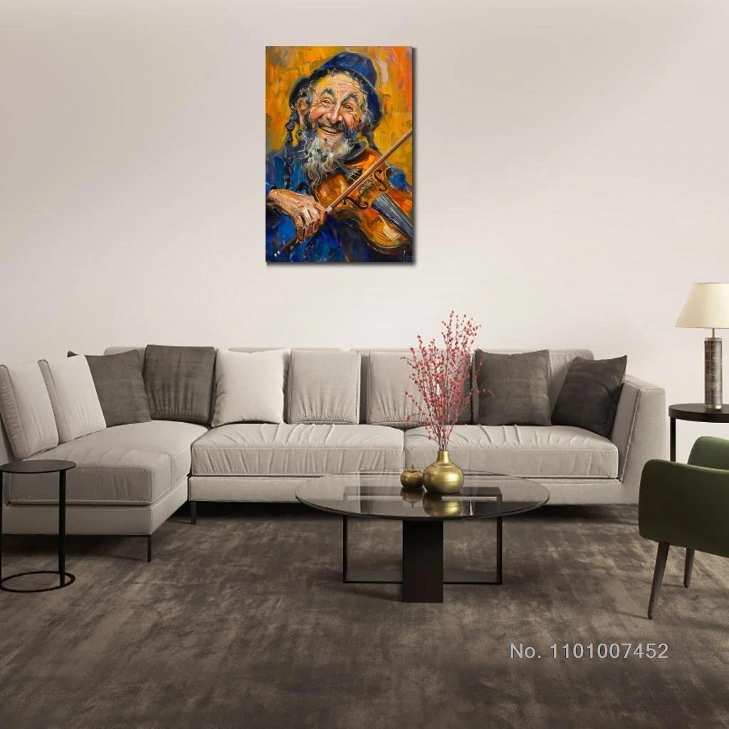 Stampa su Tela Hasidica Arte da Parete Grande Giudaica Uomo Ebreo che Suona Musica Poster HD Immagine Stampata Soggiorno Moderno Decorazione per la Casa