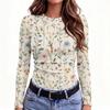 Maglietta da Donna Casual Slim Fit con Stampa Floreale a Manica Lunga e Girocollo per l'Uso Quotidiano