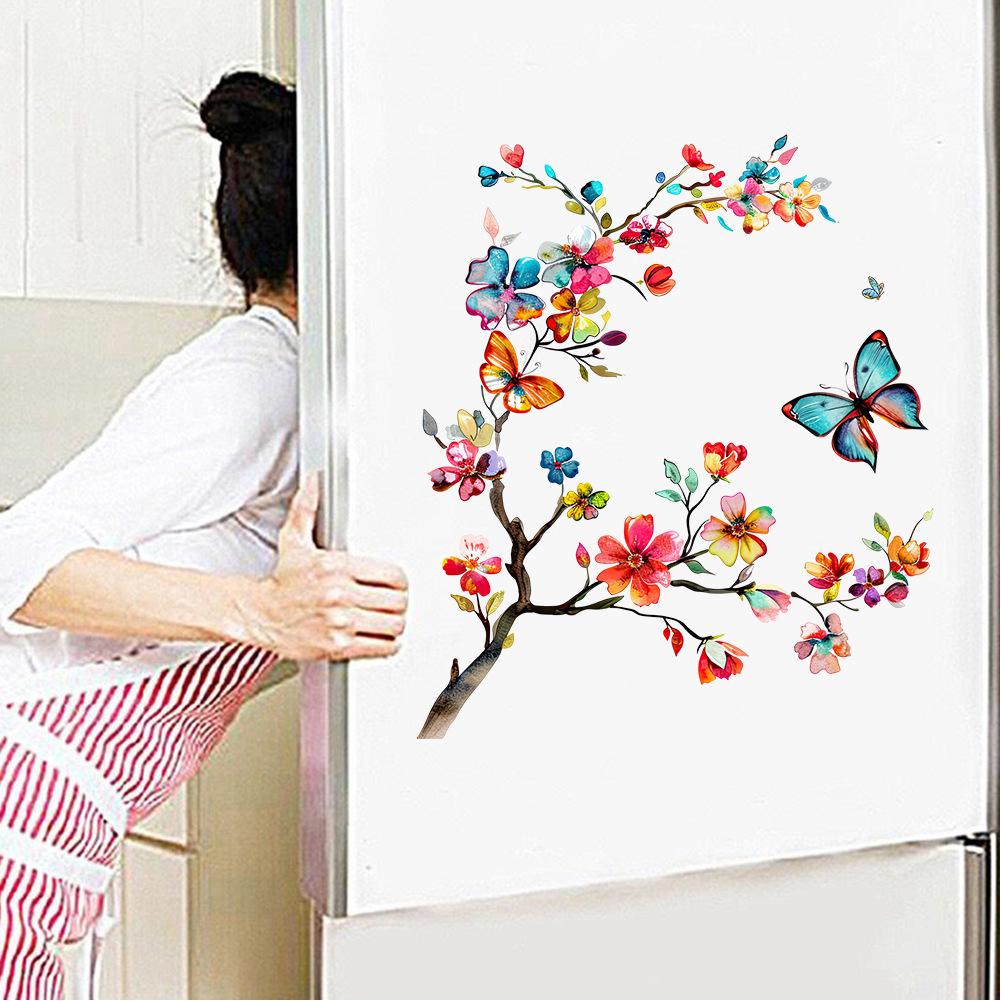 Flower Wall Stickers, Self-adhesive Butterfly Toilet Sticker Peel And Stick, Floral Leaf Decor Art DIY Wall Decals Wallpaper Supplies For Refrigerator