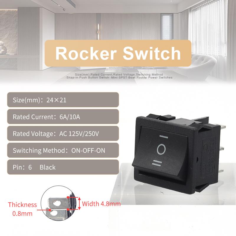 5PCS 24*21mm 4/6 Pin 2/3 Position ON-OFF/ON-OFF-ON/ON-ON Electric Equipment Power Switch Rocker Switch 6A/10A 250V/125V