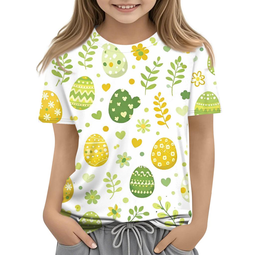 Children's Easter Printed Round Neck Short Sleeved Casual T-shirt