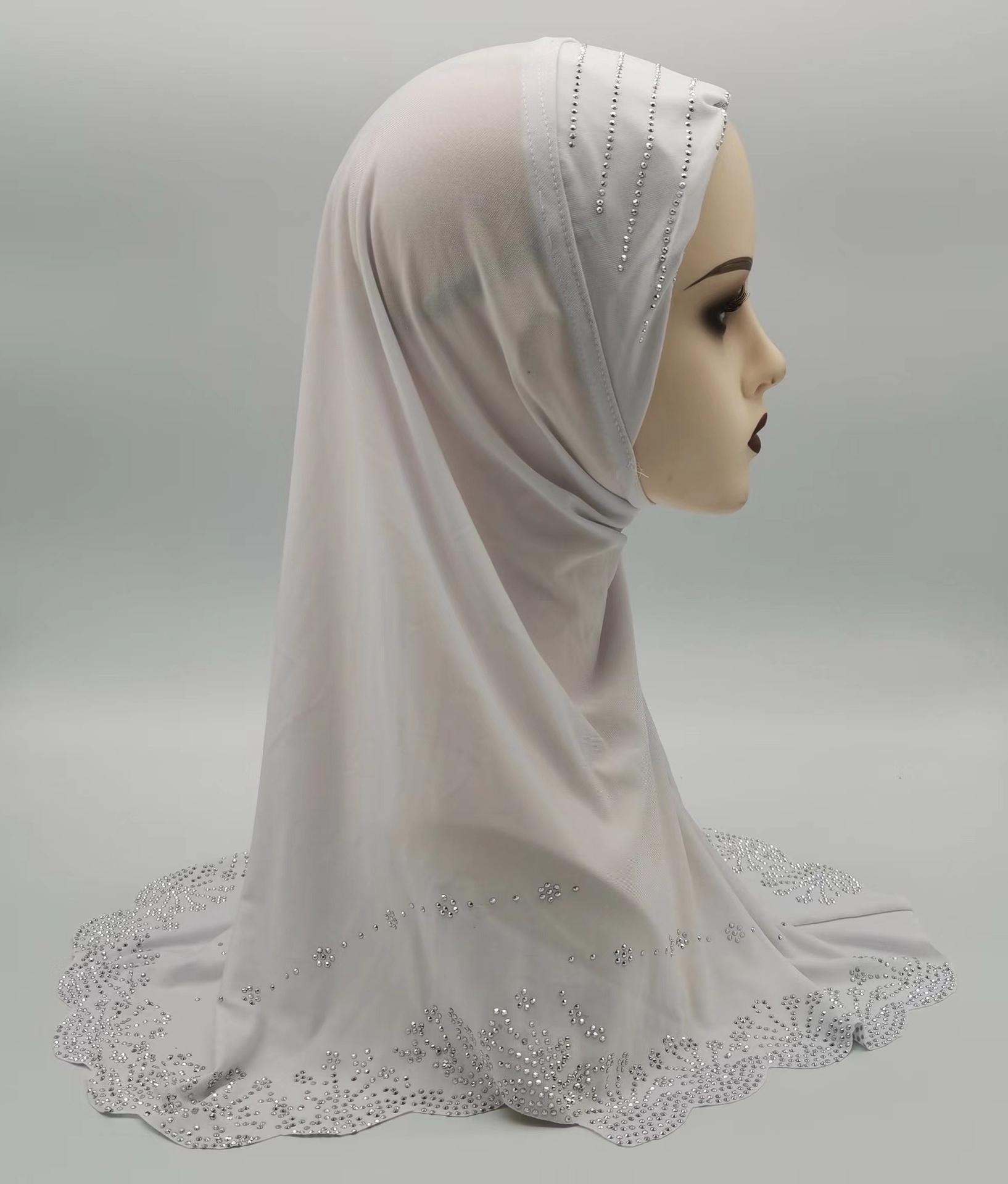 

Luxury Women Rhinestone Turban Muslim Islamic Hijab Headscarf Ready To Wear Shawls Khimar Head Wrap Prayer Cap Malaysia Headwear білий