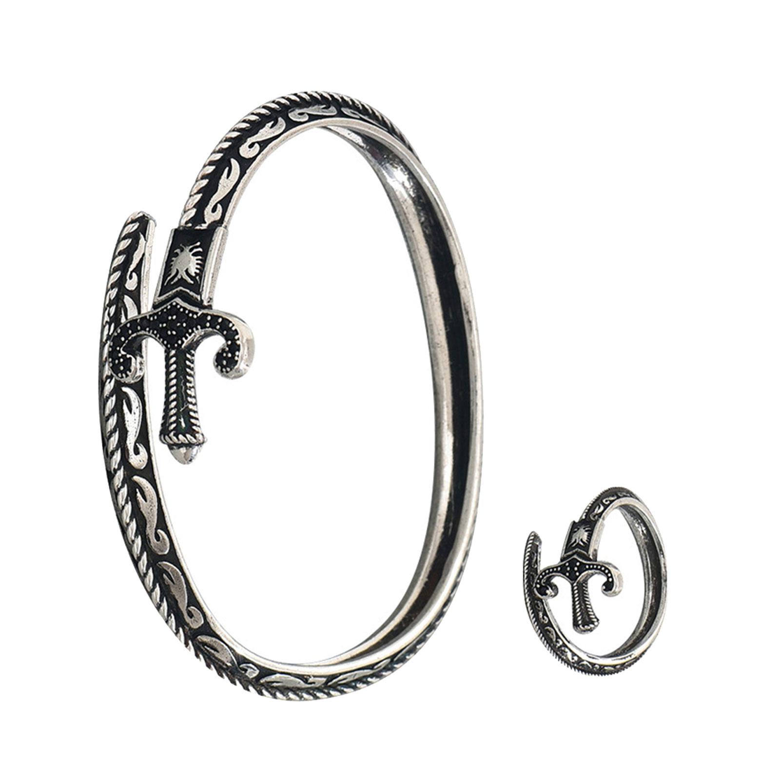 

Винтажный регулируемый набор колец и браслетов с дизайном мечей, открывающиеся украшения для женщин, мужчин, унисекс, аксессуары из сплава