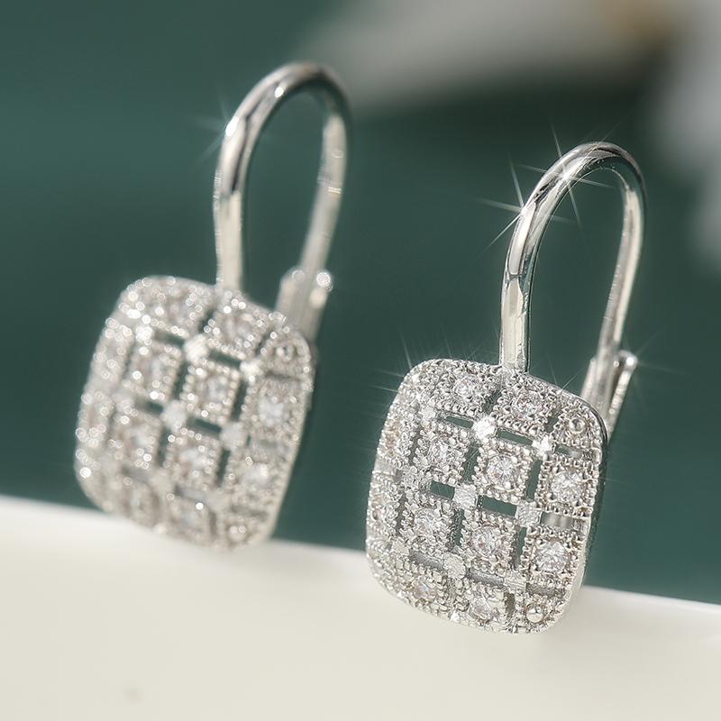Exquisitos Pendientes Cuadrados Colgantes de Circonita Sintética Brillante para Mujer Elegantes Accesorios de Joyería Colgantes para Banquetes Regalos