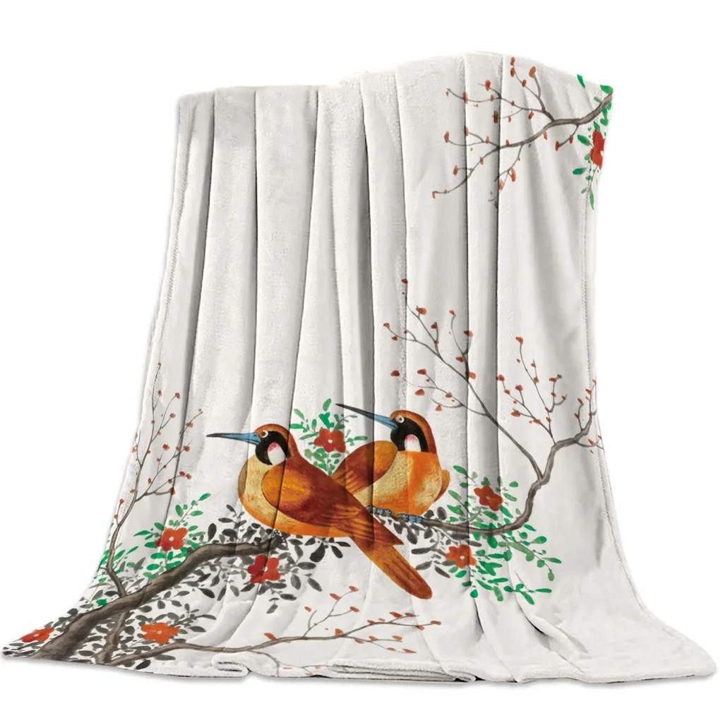 Flower Hummingbird Flannel Fleece Bed Blanket Bedspread Coverlet Bed Cover Soft Lightweight Warm Cozy Throw Blankets Queen Size