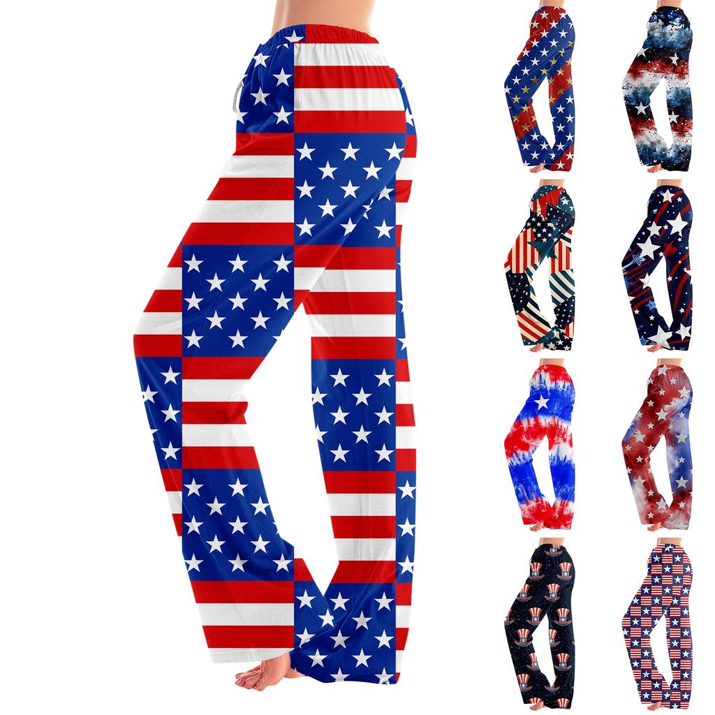 Women's Fashion Loose Independence Day Casual Stitching Printed Casual Pants