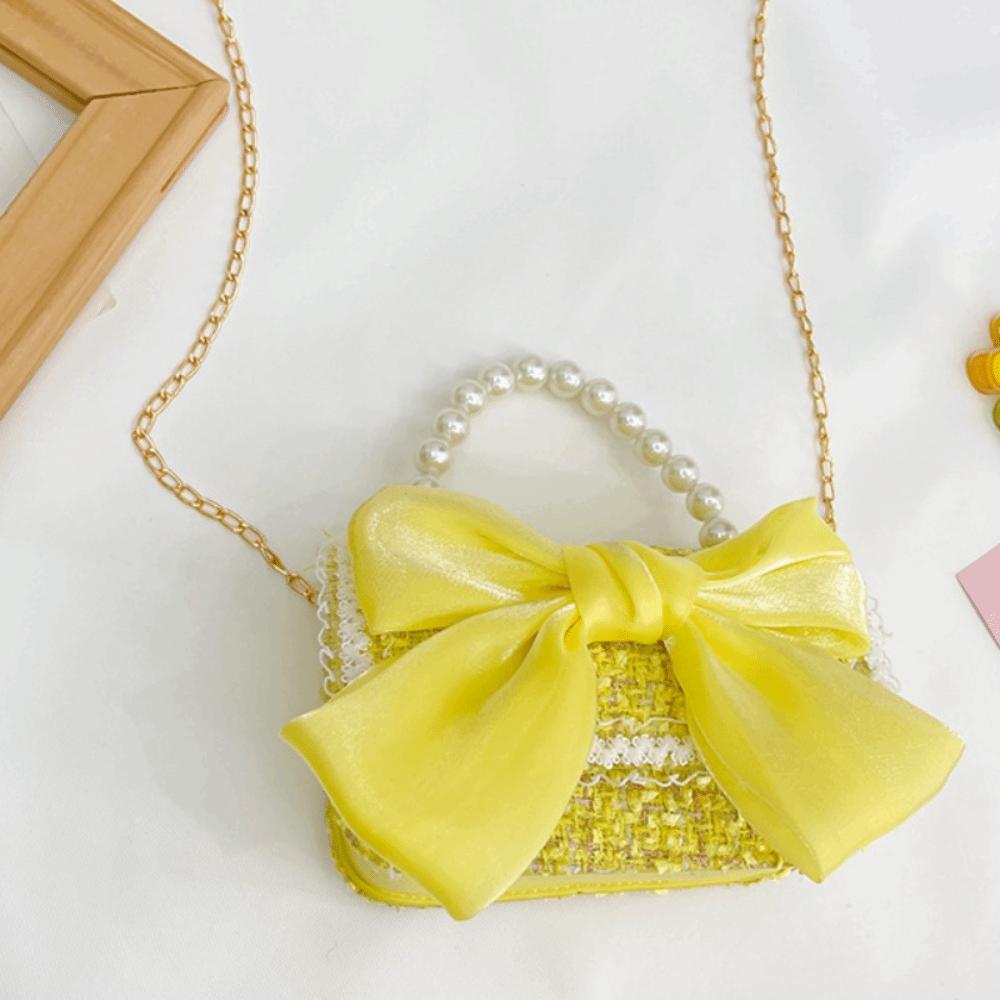 Fashion Synthetic Leather Princess Bag Pearl Decorated Handheld Pearl Handbag Children's Fashion Bag Girl