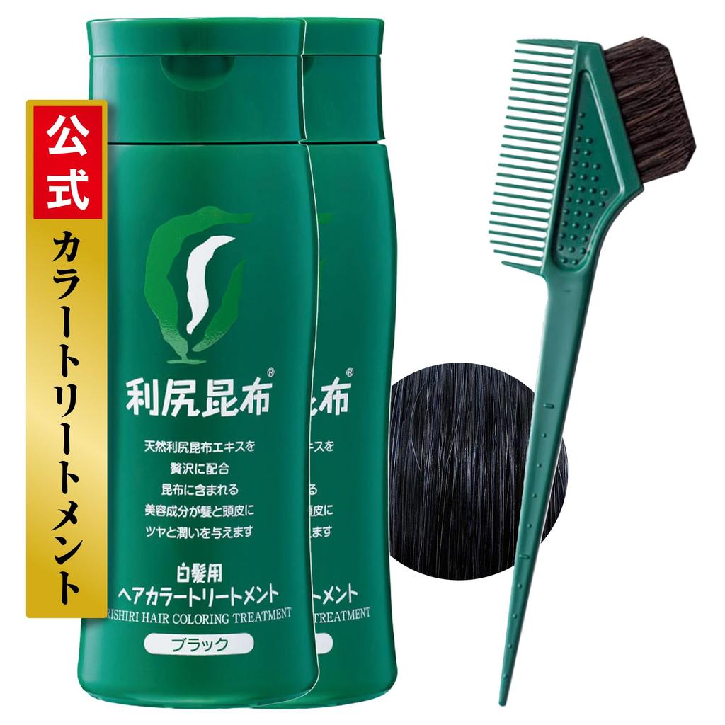 Sastty Rishiri Hair Color Treatment for Gray 200g X 2 Bottles Horsehair Brush Comb for Color (Black) Hair, (Includes & Care)