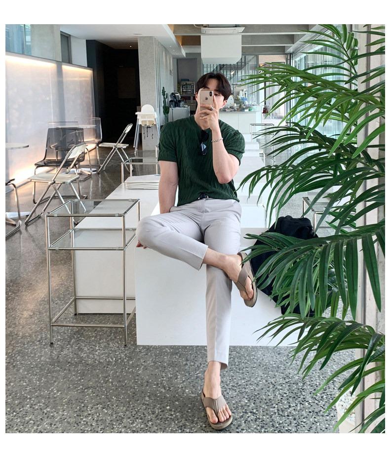 Men's Retro Loose-Fit Ice Silk Knit T-shirt - Short-Sleeve, Round Neck, Korean Style