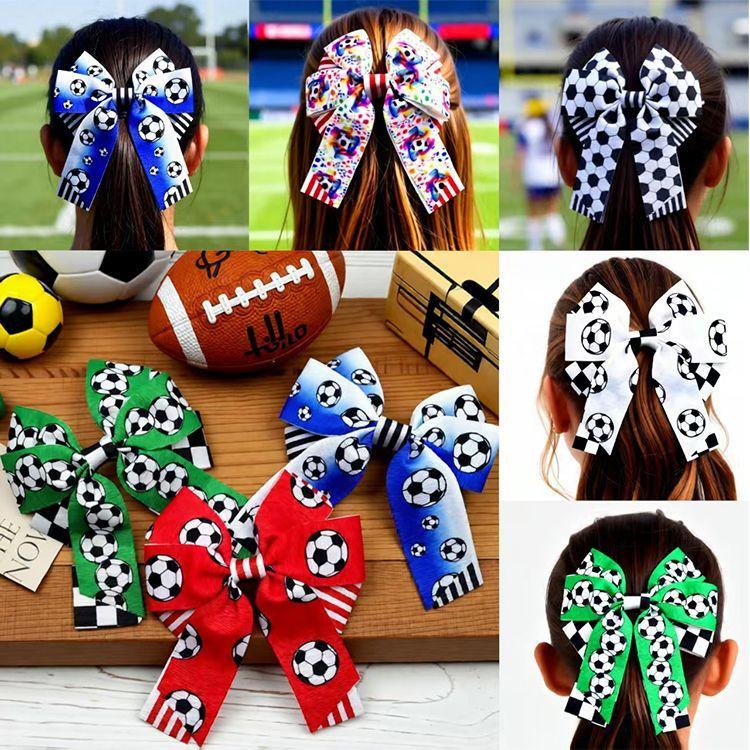 New Football Star Bow Hair Clips - Double Layer Sports Hairpins