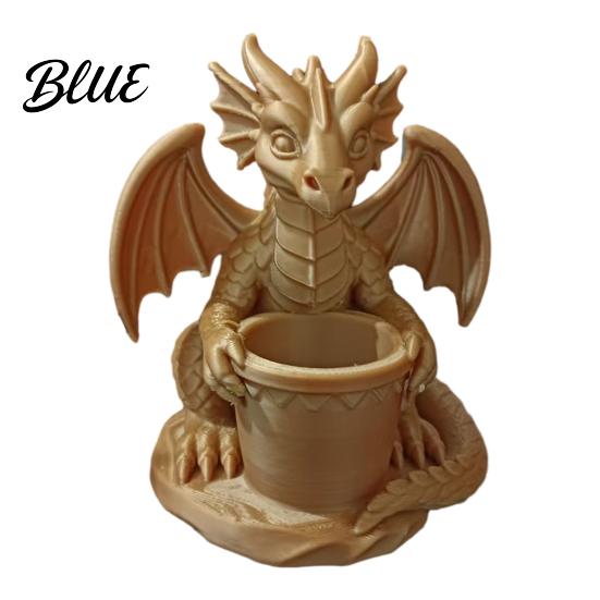 Flowerpot with Built-in Shaped Planter 3D Dragon Printed Drainage Holes Shape Pen Holder Outdoor Flower Pot for Small Green