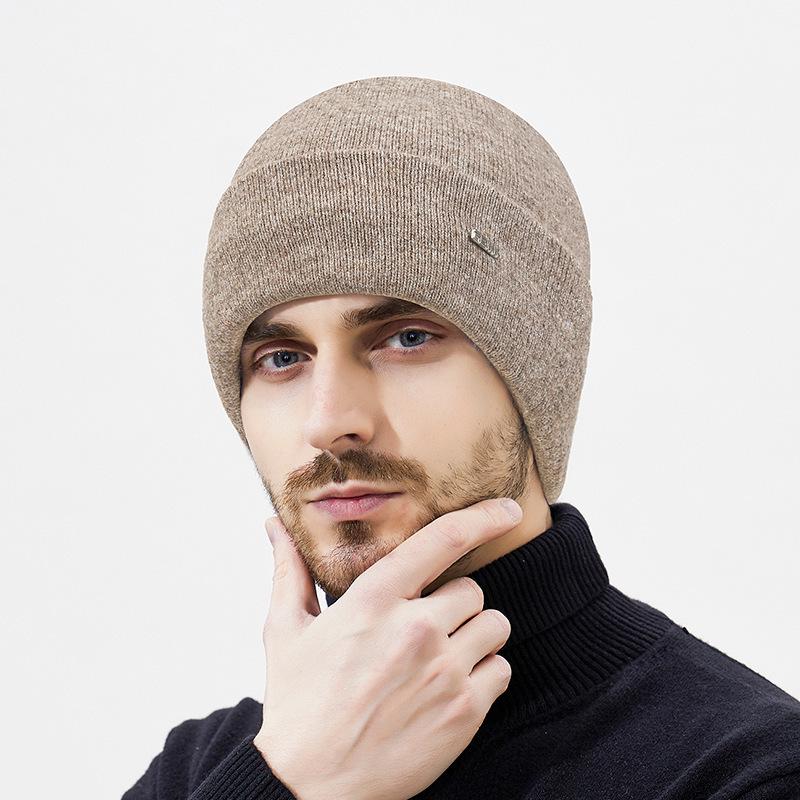 Men's Winter Wool Knit Hat with Ear Covers for Outdoor Travel and Cycling.