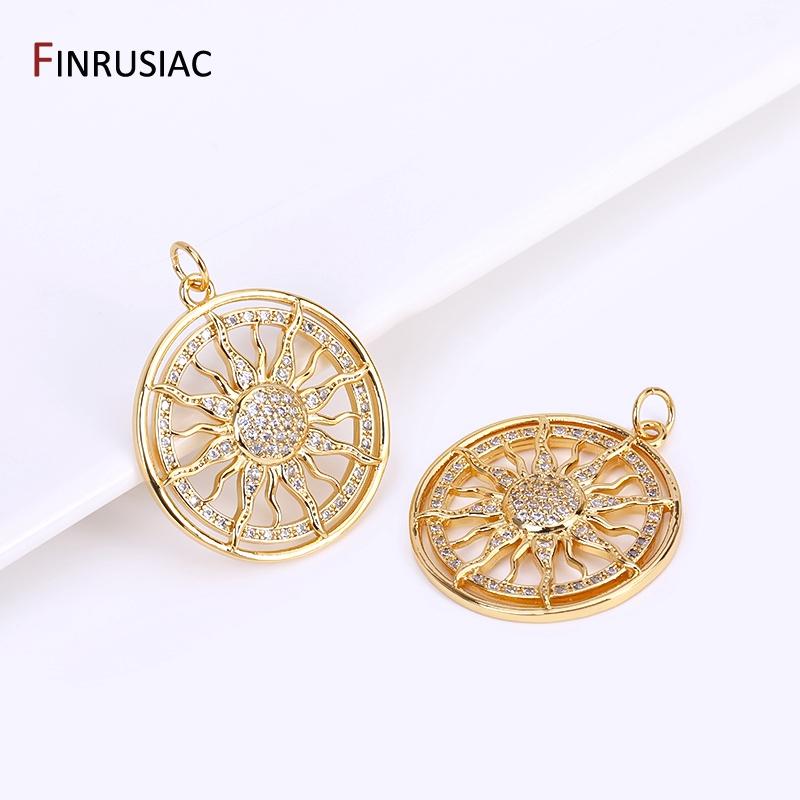 DIY Nacklace Making Supplies Inlaid Zircon Round Sun Charms Gold Plated Brass Sun Pendants For Jewelry Making Accessories