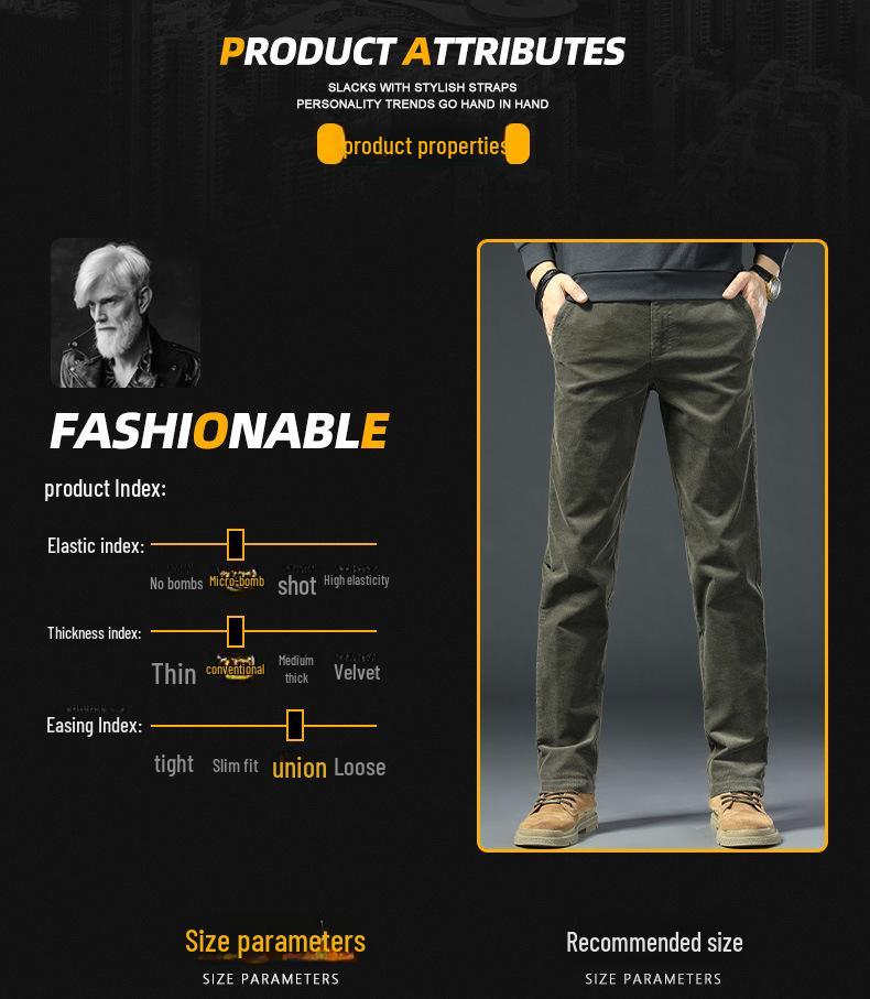 Pantaloni casual de catifea verde militar de înaltă calitate pentru bărbați - Croială dreaptă, largă pentru toamnă/primăvară