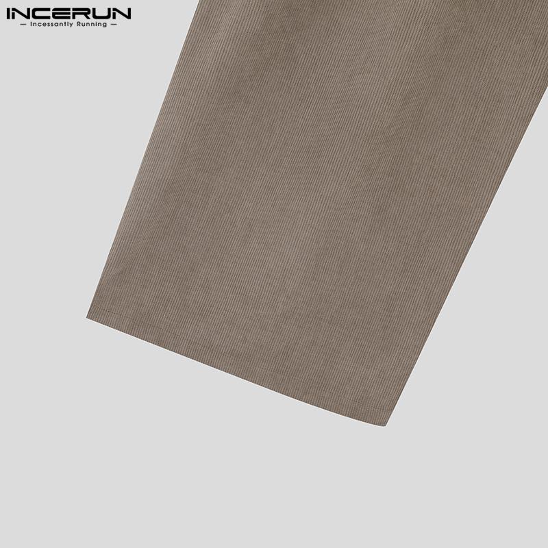 INCERUN Herren Frühling Langarm Korduroy Lange Overalls Lässig Reißverschluss Strampler