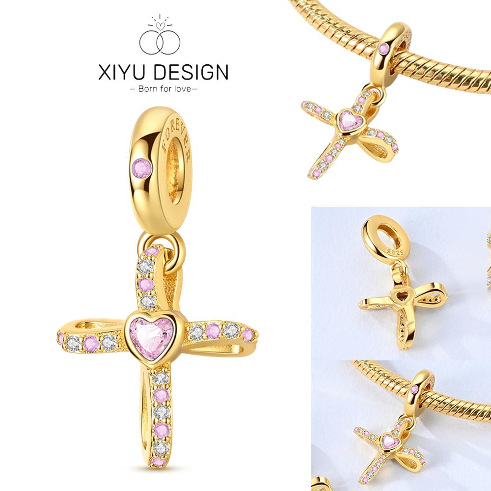 Медный Золотой Крест Розовый Циркониевый Кулон Дизайнерские Оригинальные Бусины Для Изготовления Ювелирных Изделий Шармы Браслет Ожерелье Женский Подарок
