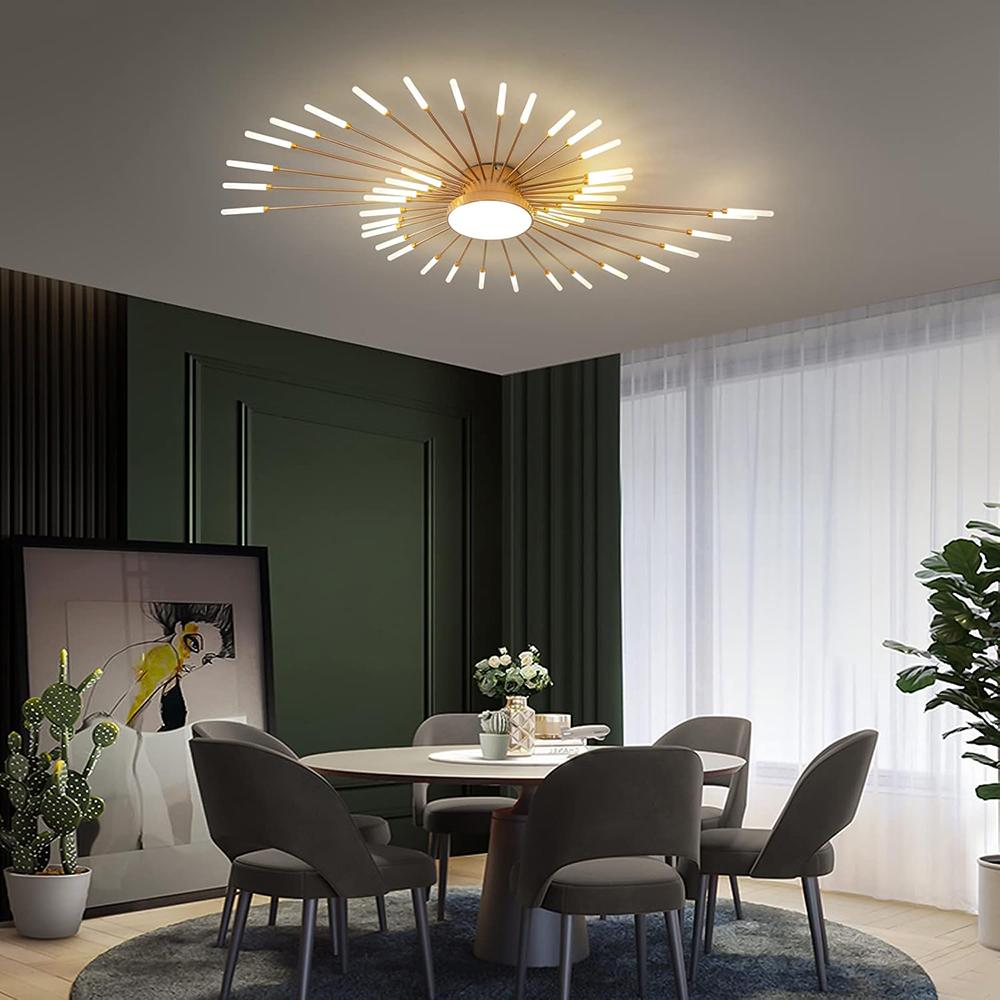 Guld 42 Huvuden Ej Dimbar Pendellampa Kreativt Fyrverkeridesign Ljuskrona Modern Taklampa för Vardagsrum Utställningshall Sovrum