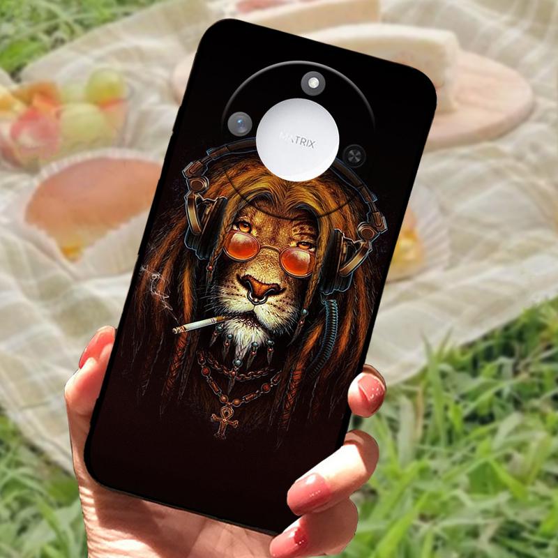 For Huawei Honor X60 Case Flowers Painted Cover Black Silicone Soft TPU Phone Case For Honor X60 Protective Shell Bumper