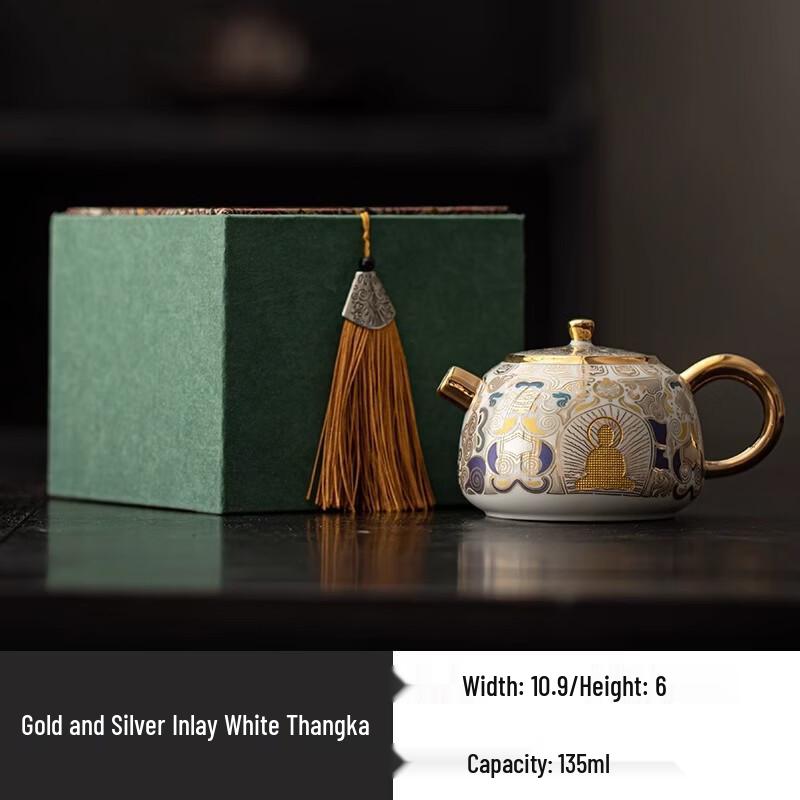 Chen Desheng Retro Dunhuang White Thangka Gilded Teapot Dunhuang White Thangka Teapot