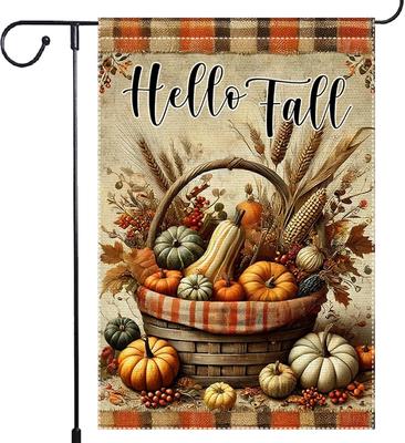 Fall Thanksgiving Pumpkin Small Garden Ag 12x18 Inch Vertical Double Sided Autumn Watercolor Burlap Yard Outdoor Decor Hel WZZ