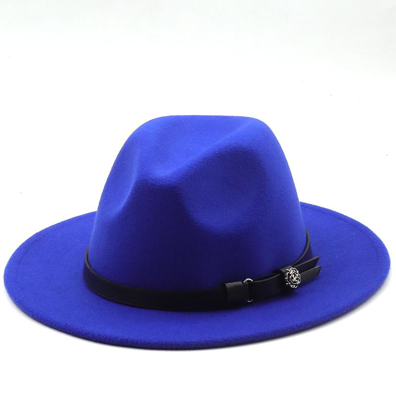 New Women Men Wool Fedora Hat With Leather Ribbon Gentleman Elegant Lady Winter Autumn Wide Brim Jazz Church Panama Sombrero Cap