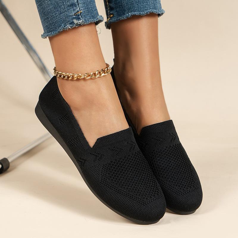 Large Size Single Shoes Women's Autumn New Fly-woven Mesh Surface Shallow Mouth One Pedal Lazy Flat Bottom Casual Women's Shoes