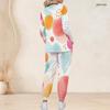Women Plus Size Printed Dark Blue Nurse Scrub Set V Neck Long Sleeve Pockets Top Long Pants Two Piece