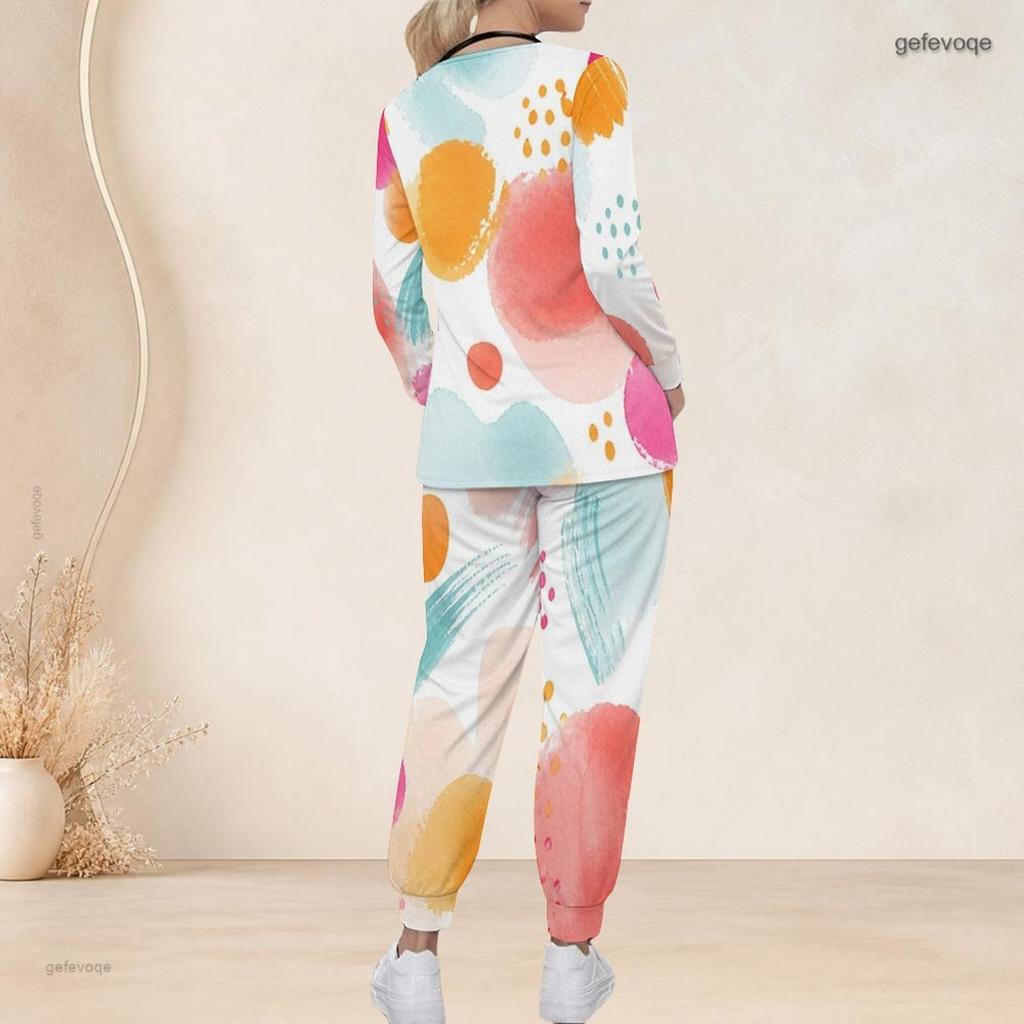Women Plus Size Printed Dark Blue Nurse Scrub Set V Neck Long Sleeve Pockets Top Long Pants Two Piece