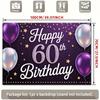Toile de fond 2D Violet et Or « Joyeux 60e Anniversaire » avec Ballons et Étoiles