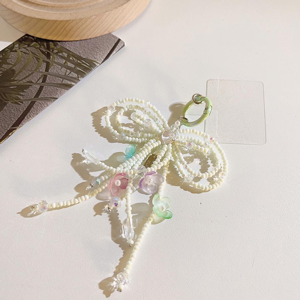 Mobile Phone Chain Clip Handmade Beaded Bowknot Pendant Keychain Multicolor Butterfly Bow Shaped Schoolbag Decoration