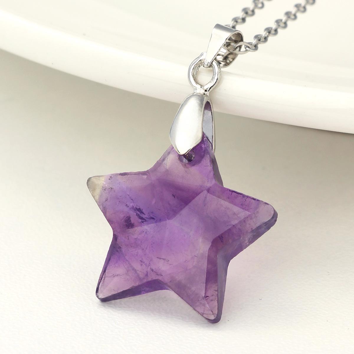 Европейская и американская модная подвеска-звезда с пятью лучами для женщин - Высококачественная титановая сталь, стойкое к выцветанию ювелирное изделие аметист