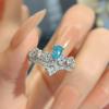 High-End Aquamarine Crown Ring Women'S Fashion Super Fairy Design Opening Light Luxury Full Of Diamonds Temperament Topa Blue