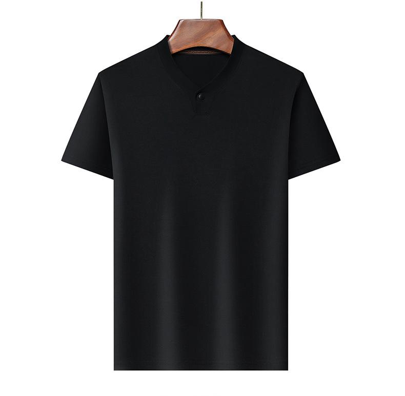 Men’s Summer 2025 V-neck Single-button Short Sleeve Breathable T-shirt