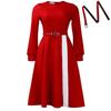 Women High Waist Solid Color Round Neck Short Sleeve Plus Size Elegant Midi Dress