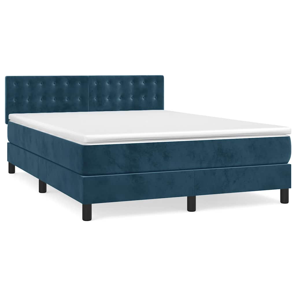 Box Spring Bed with Mattress Dark Blue 140 x 190 cm Velvet