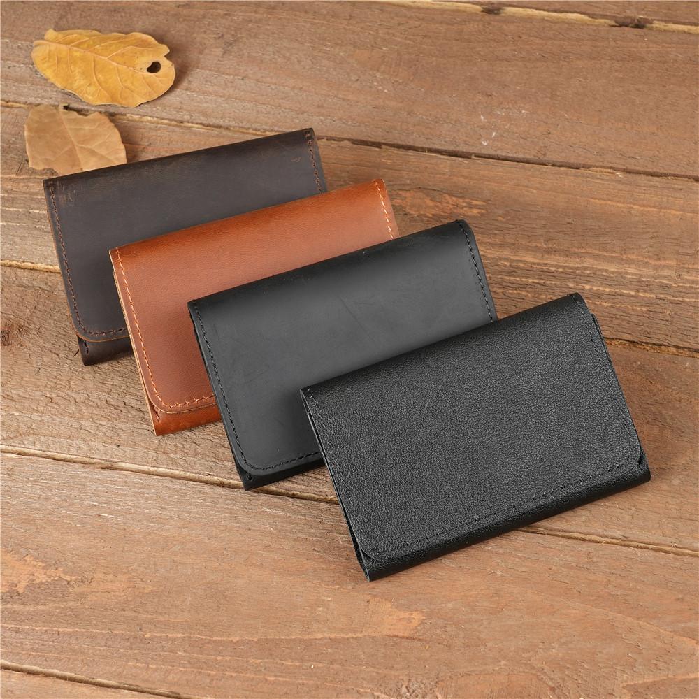 Leather Business Card Case Holder for Men and Women Credit Card Holders Vintage Cards Wallet Hasp Bifold Small Wallets