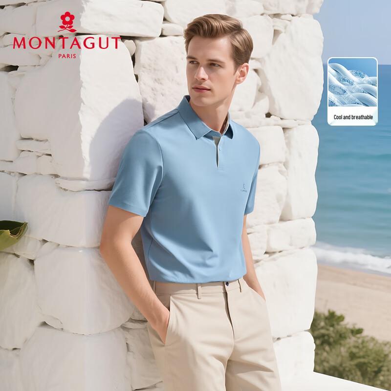 MONTAGUT Men's Summer Waffle Knit Polo Shirt
