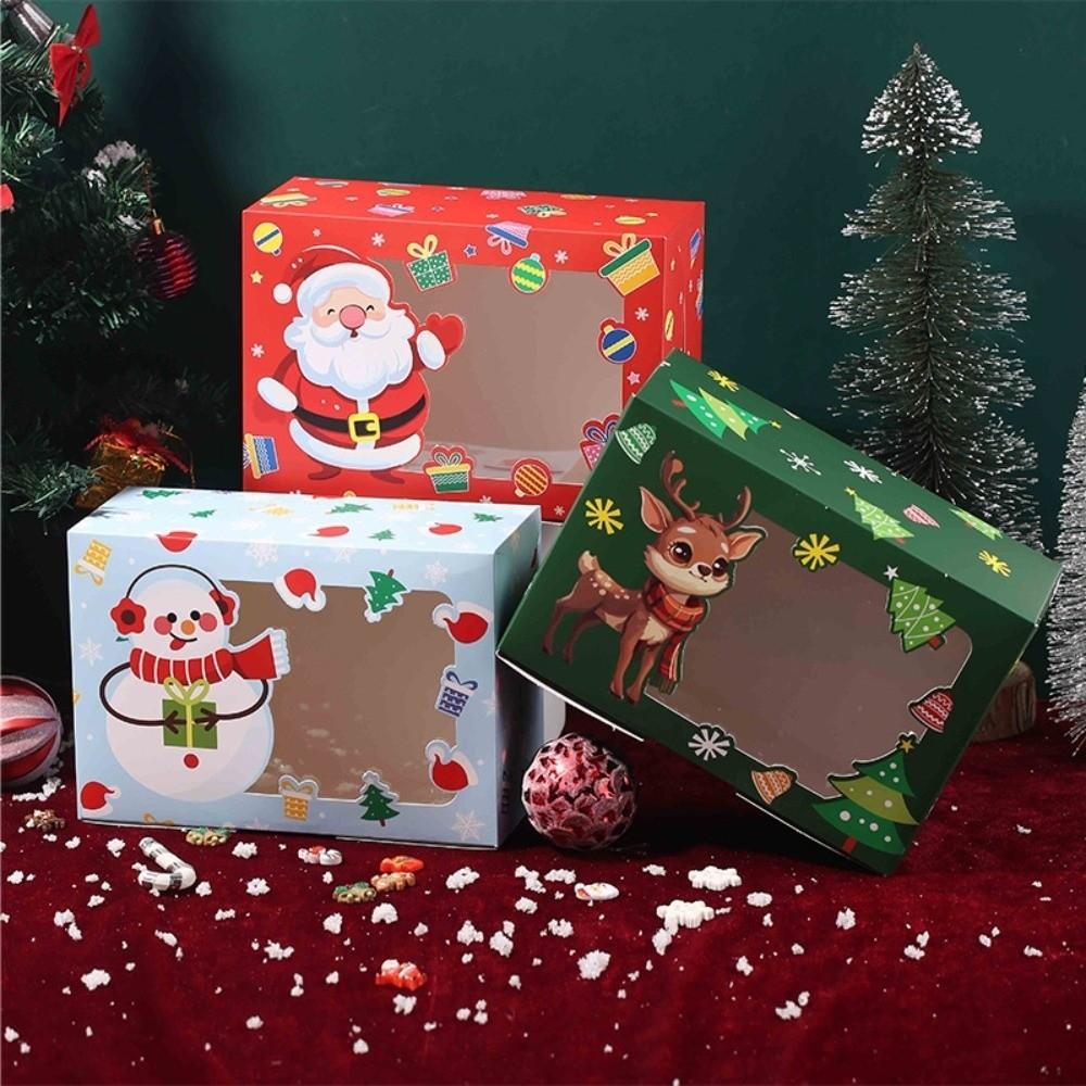 4pcs With Window Christmas Gift Boxes Gingerbread Theme Treat Boxes Bakery Boxes  Xmas Party