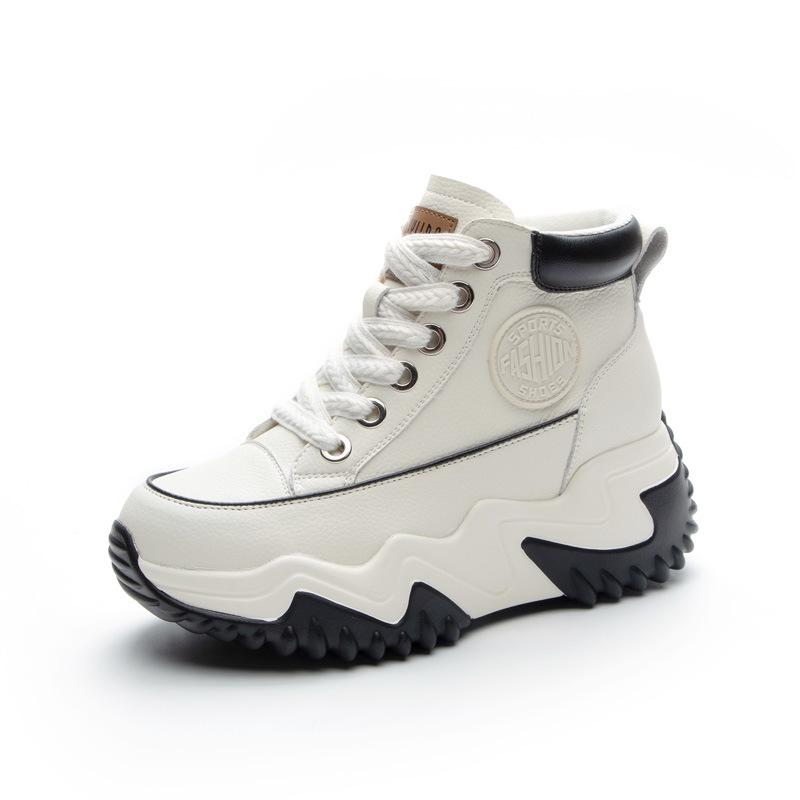 Soil sandals women's leather summer new versatile breathable hollow heightening high-top casual white shoes tide