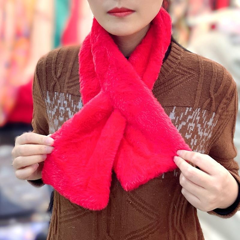 Winter warm scarf imitation rabbit hair pearl buckle hair scarf solid color versatile plush cute tide
