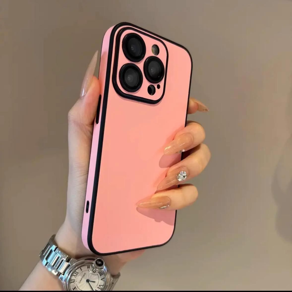 

Чехол для телефона из ПУ кожи для iPhone 16 15 14 Plus 13 12 11 Pro Max Защита объектива Мягкий силиконовый бампер Ударопрочный Матовый чехол iPhone 13 розовый