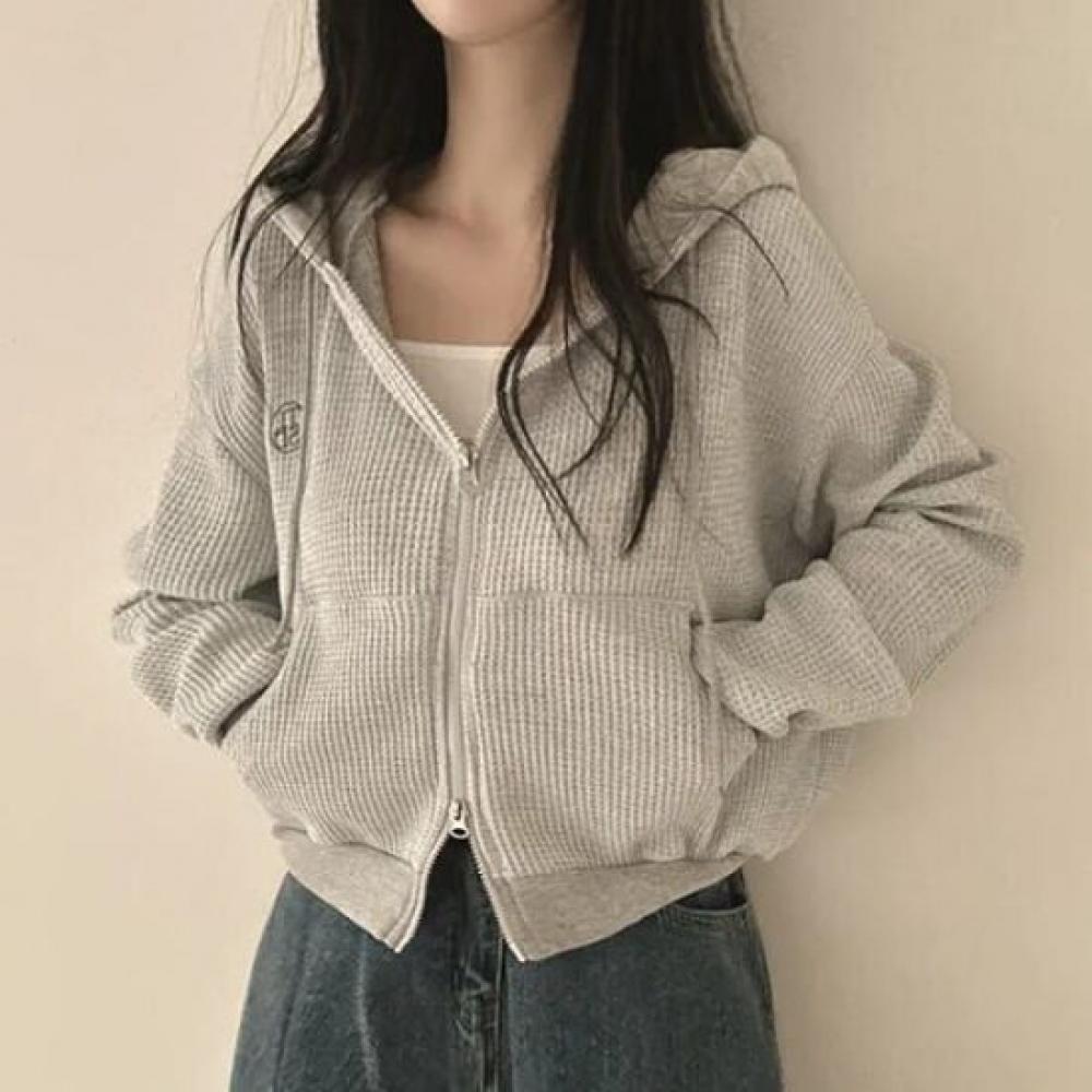 Navava Women Daily Long Sleeve Waffle Hoodie Zip Up Nc327