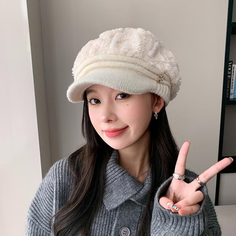 Autumn and Winter Plush Fashionable Women's Beret Outdoor Warm and Casual Duck Tongue Hat