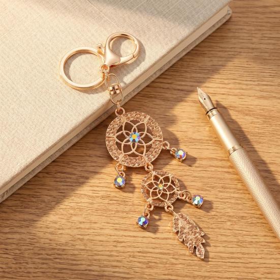 Keychain Pendant Rhinestones Inlaid Dream Catcher Design Key Chain with Lobster Clasp Bag Charm Backpack Accessory