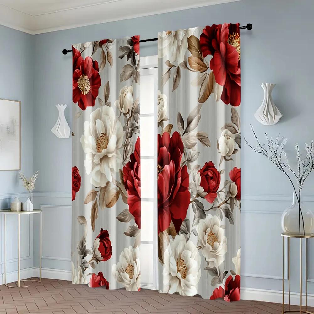 Tonnika Chen Print Curtains Glam Style Floral Twill Versatile Fabric Without Rod Art Deco Festive Perfect Bedroom Set Of 2 Made Polyester Decor