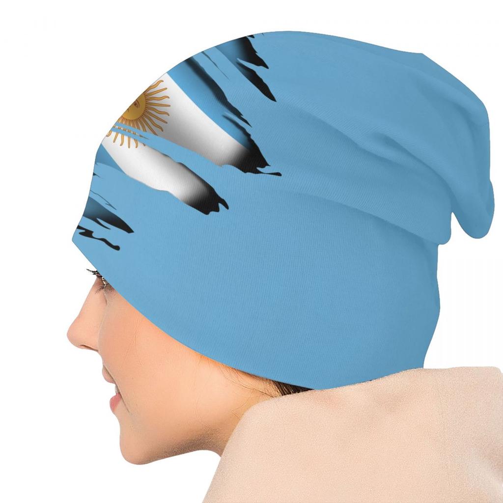 Argentinien zerrissene Flagge Tattoo Skullies Beanies Caps Streetwear Winter warme Strickmütze Unisex Erwachsene argentinische stolze Motorhaube Hüte