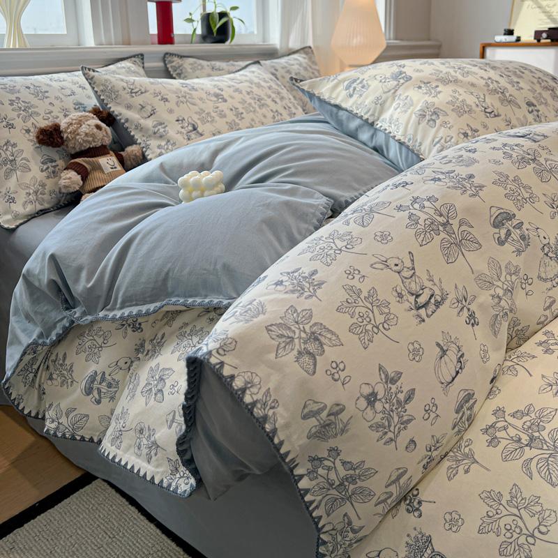 Sleep grid minimalist Nordic style cotton brushed shell edge series four piece set