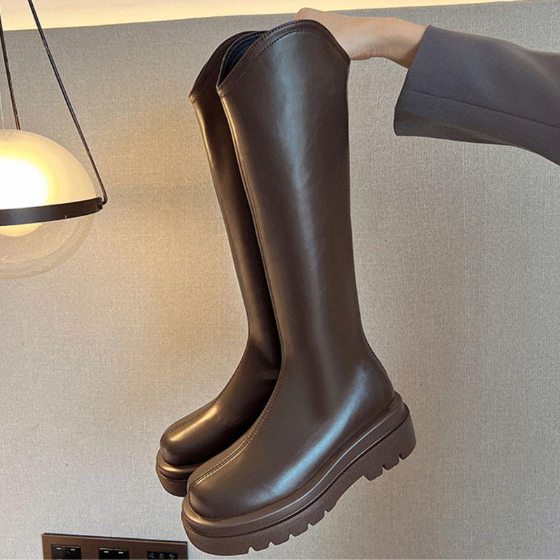 Fashion Autumn Winter Leather Mid Calf Shoes Woman Trend 2025 Novelty Hot Footwear Waterproof Large Size Warm Half High Boots for Women